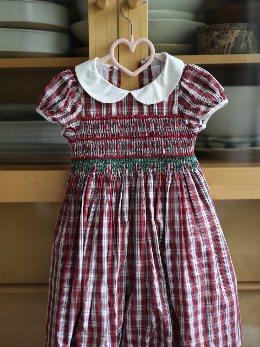 Oh Red and White Plaid Smocked Dress with Green Accents